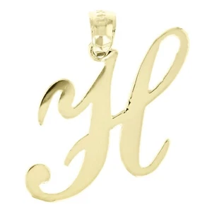 14k Yellow White or Rose Gold Initial Letter H Alphabet A-Z Charm Pendant - Picture 1 of 12