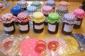  jam covers gingham fabric 10 colours avalible FREE BANDS & JAR LABELS X 20