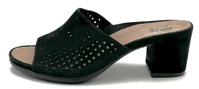 Earth Mujer 9 Ibiza Punta Abierta Enrejado Slide Negro Gamuza Sin Cordones Tacón Bloque Foto 1 de 4