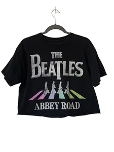 The Beatles Unisex Abbey Road Large Cropped Cut Off Black Tshirt Love Tribe - Picture 1 of 8