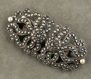 Broche Clip Dúo Vintage Art Deco Retro Marcasita y Perla Imitación - Imagen 1 de 12