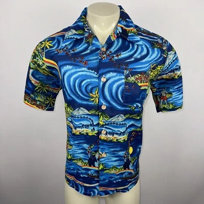 Vintage 1970s Hawaiian Shirt Waikiki '76 Polyester Thin Disco Hipster Mens Large - Image 1 of 4