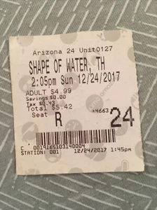 THE SHAPE OF WATER - Kino Ticket Stub, Kino Memorabilia 24.12.2017 - Bild 1 von 4