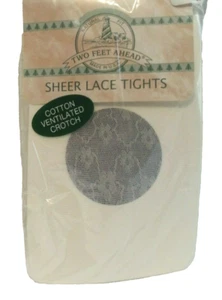 Two Feet Ahead Girls Sheer Lace Tights Cotton Ventilated Crotch Size 10-12 Ivory - Picture 1 of 4