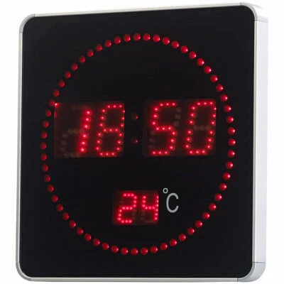 Lunartec Flache LED-Funk-Tisch- & Wanduhr, Temperatur-Anzeige, rote LEDs - Bild 1 von 4