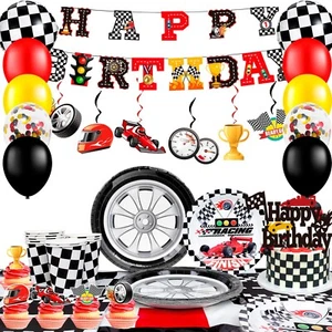 87 Pcs Rennwagen Geburtstags Deko Auto Party Deko Car Geschirr Ballon Teller - Bild 1 von 10