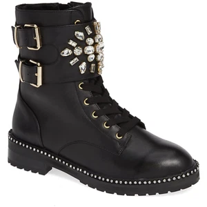 Kurt Geiger London Stoop Black Embellished Combat Boots EUC Size 38 FLAW - Picture 1 of 16