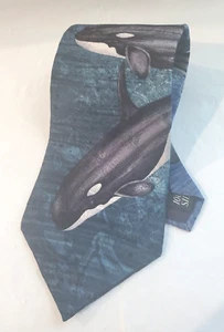 Corbata oceánica orca asesina especie en peligro de extinción de colección hecha en EE. UU. 100 % seda - Imagen 1 de 6