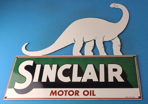 Vintage Sinclair Gasoline Porcelain Sign - Dinosaur Large Gas Pump Plate Sign