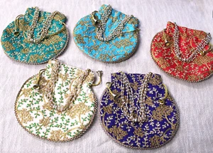 Wedding Favor 10 pc Women Embroidered Clutch, Potli Bag, Pouch, Drawstring Bag - Picture 1 of 15