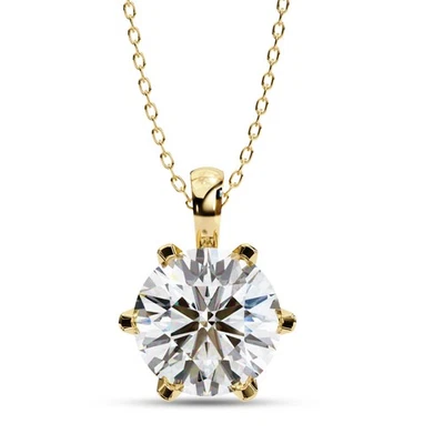 2.2 Ct Round Cut Diamond 6-Prong Solitaire Pendant Necklace 14K YG Lab Grown - Image 1 of 4