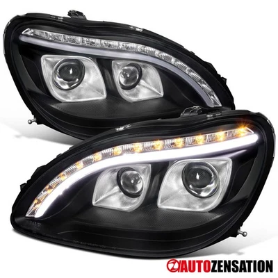 Fit 1998-2006 Benz W220 S-Class Black LED Tube Projector Headlights Headlamps - Image 1 of 4