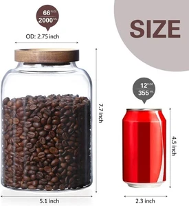 2000 ml 66 flüssige Unzen Glas Aufbewahrungsbehälter mit Holzdeckel Großer dekorativer Organizer - Bild 1 von 6