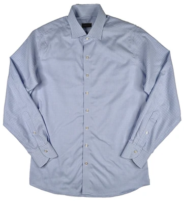 Правильная ткань рубашка мужская большой белый/синий клетку роскошь длинным рукавом на пуговицах - Изображение 1 из 4
