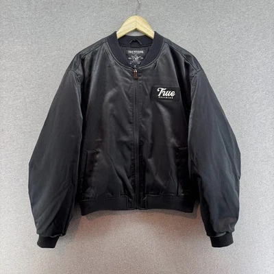 Chaqueta True Religion Mujer Grande Bombardero Satinado Escritura Verdadero Negro Logo Informal Foto 1 de 4