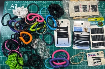 Huge Lot of 100+ Colorful Hair Ponytail Holders Scrunchies Hair Bands Bobby Pins - Image 1 of 4