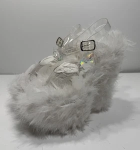 Pleaser Marabou White Feather 4” Inch Heel Stiletto *NEW* - Picture 1 of 12