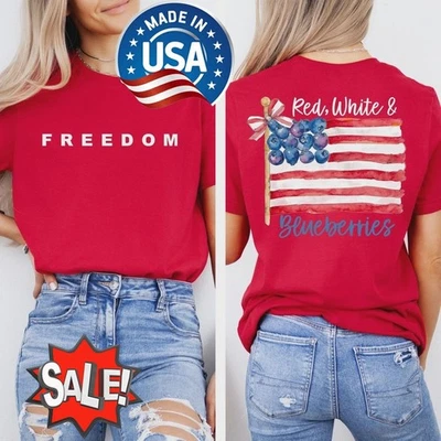 Camisa Roja Blanca y Arándanos, Camisa Bandera Freedom USA DC4593 Foto 1 de 3
