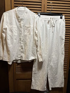 Damen 2-teiliges Pyjama/Freizeit Set weiß Bindegürtel weich Damen Gr. S " - Bild 1 von 9