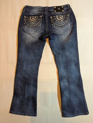 Pantalones de mezclilla Miss Me para mujer 29 tiro exclusivo corte bota desgastado adornado azul rodeo Foto 1 de 4