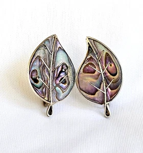 TAXCO Sterling Silver Abalone Shell Earrings Screw Back Mexico Artisan Jewelry - Picture 1 of 5