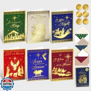 Decorabili Confezione 18 Cartoline di Natale Religiose in Lamina Oro Goffrata 5x7in con Env - Foto 1 di 5