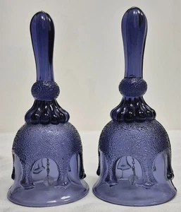 Vintage Pair Of Purple Glass Hand Bells - 16x7.5x7.5cm - Picture 1 of 6