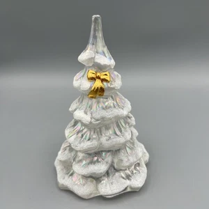 Fenton Art Glass Vintage White Iridescent Christmas Tree Gold bow - Picture 1 of 7