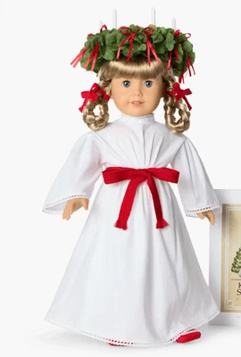 EDICIÓN LIMITADA 1992 Pleasant Company Kirsten Santa Lucía Conjunto Vestido/Calcetines/Bloomer Foto 1 de 4