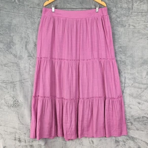 Damen Rock XL rosa Stufen Maxi Prärie Bauer Boho fließend Hippie Besenstiel - Bild 1 von 6