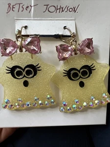 Betsey Johnson earrings Halloween blingy ghost dangly earrings NEW - Picture 1 of 1