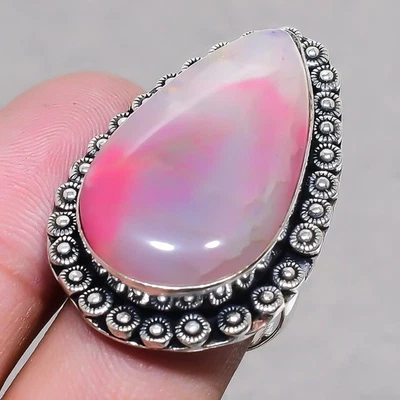 Anillo de joyería ajustable hecho a mano con piedras preciosas de ágata rosa Botswana SR 2565 Foto 1 de 4
