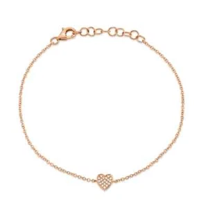 14K Rose Gold Diamond Heart Anklet Pave Set Natural 0.04 CT Round Cut 9" Inch - Picture 1 of 2