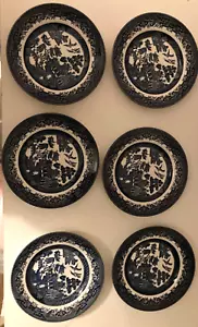 Set of 6 Vintage EIT Blue White Willow Tea Plates - Picture 1 of 4