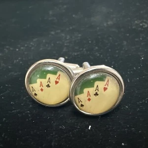 Aces Poker Silver Tone Cufflinks Four of a Kind Playing Cards Ace Spade Retro - Picture 1 of 20