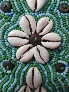 Handmade Beaded Tie Belt Conch Shell Beaded Turquoise Green Boho Wall Hanging - Picture 1 of 19