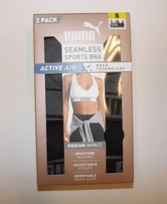 Sujetador deportivo PUMA 2pk negro gris sin costuras aire activo talla XL Foto 1 de 2