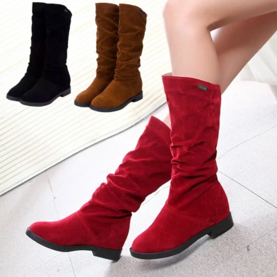 LOUD LOOK Ladies Flat Boots Womens Winter Rouched Slouch Causal Comfy Pull On Shoes new