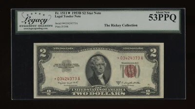 DBR 1953-B $2 Legal STAR Fr. 1511* Legacy 53 PPQ Serial *03424373A - Image 1 of 2
