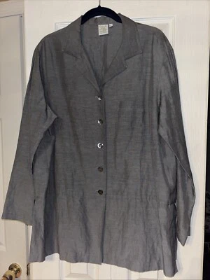 GARNET HILL Silk Linen Sz 14 Gray Tunic Shirt Jacket Button Up Lagenlook Topper - Image 1 of 4