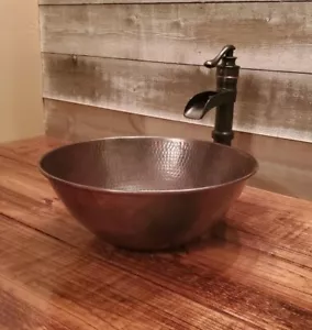 14" Round Copper Vessel Bathroom Sink with Daisy Drain - Picture 1 of 3