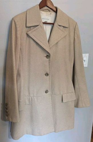 OFF WHITE Vintage Banana Republic donna XL lunghe linee cappotto bianco crema lana vaniglia nylon