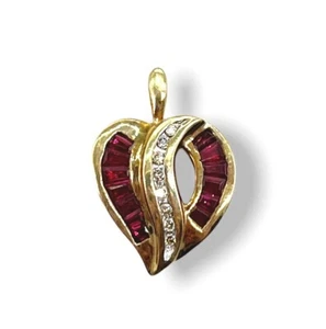 10k Gold Diamond and Ruby Heart Pendant Charm - Picture 1 of 5