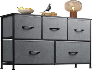 Dark Grey 5-Drawer Fabric Dresser Storage Organizer Bedroom Closet Living Room - Picture 1 of 12