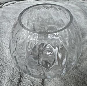 Thumbprint Pattern Round Glass Vase 6" diameter w/3.25" opening 6" tall - Picture 1 of 5
