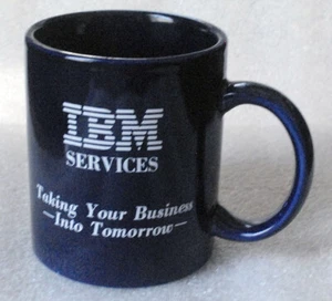IBM SERVICES Service Was Our Solution BUSINESS TOMORROW blue mug cup - Picture 1 of 2