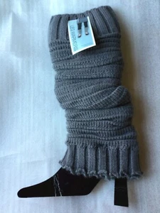 Textured Knit Leg Warmers Dark Grey Ribbed, One Size - Picture 1 of 5