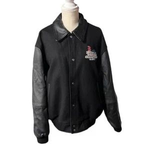 Sports GIII MLB Boston Red Sox Leather Jacket World Series Black Mens L Wool - Picture 1 of 15