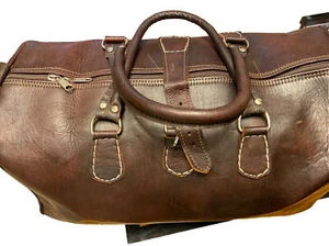 Moroccan black bag leather duffel travel bag large leather carry lovely - Picture 1 of 8