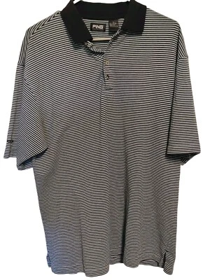Ping Collection Golf Polo Shirt Mens Size Large Gray & Blue Striped Short Sleeve - Image 1 of 4